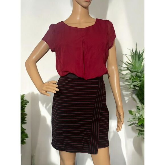 Speechless Burgundy Striped Dress Lattice Back Detail Office Cocktail‎ Party  M - Picture 1 of 10